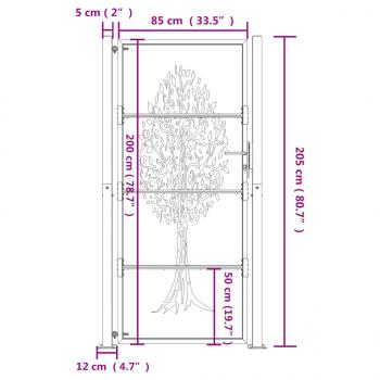 Gartentor 105x205 cm Cortenstahl Baum-Design