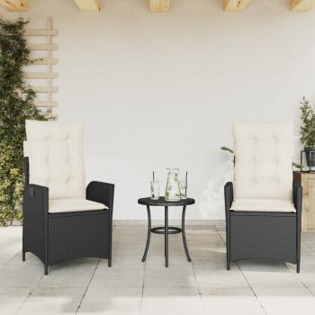 ARDEBO.de - Gartensessel mit Kissen 2 Stk. Verstellbar Schwarz Poly Rattan