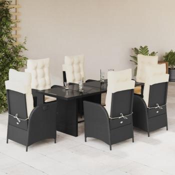 ARDEBO.de - 7-tlg. Garten-Essgruppe mit Kissen Schwarz Poly Rattan