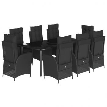 9-tlg. Garten-Essgruppe mit Kissen Schwarz Poly Rattan