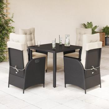 ARDEBO.de - 5-tlg. Garten-Essgruppe mit Kissen Schwarz Poly Rattan