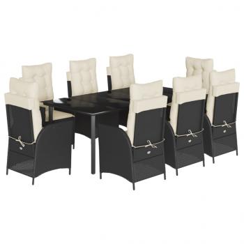 9-tlg. Garten-Essgruppe mit Kissen Schwarz Poly Rattan