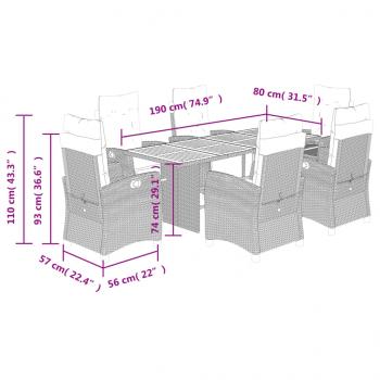 7-tlg. Garten-Essgruppe mit Kissen Beige Poly Rattan