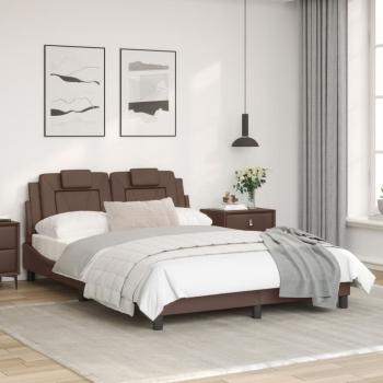 Bettgestell mit Kopfteil Braun 140x190 cm Kunstleder