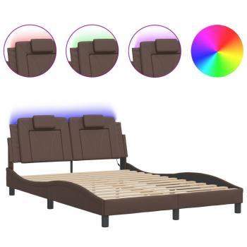 Bettgestell mit LED Braun 140x200 cm Kunstleder