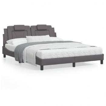 ARDEBO.de - Bettgestell mit LED Grau 160x200 cm Kunstleder