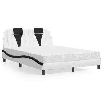 ARDEBO.de - Bett mit Matratze Weiß und Schwarz 140x190 cm Kunstleder