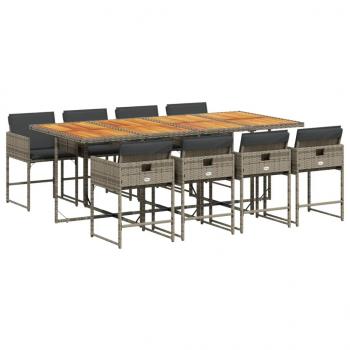 ARDEBO.de - 9-tlg. Garten-Essgruppe mit Kissen Grau Poly Rattan