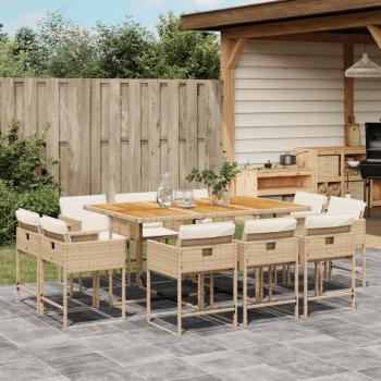 ARDEBO.de - 11-tlg. Garten-Essgruppe mit Kissen Beige Poly Rattan