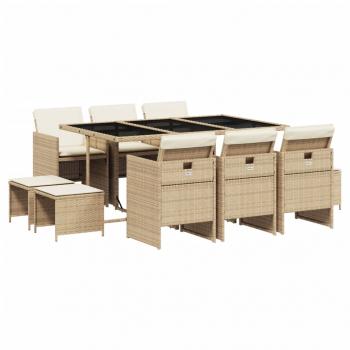 11-tlg. Garten-Essgruppe mit Kissen Beige Poly Rattan