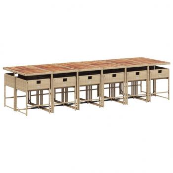 13-tlg. Garten-Essgruppe mit Kissen Beige Poly Rattan
