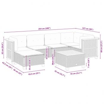 7-tlg. Garten-Sofagarnitur mit Kissen Schwarz Poly Rattan