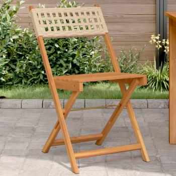 ARDEBO.de - Bistrostühle 2 Stk. Beige Massivholz Akazie und Poly-Rattan