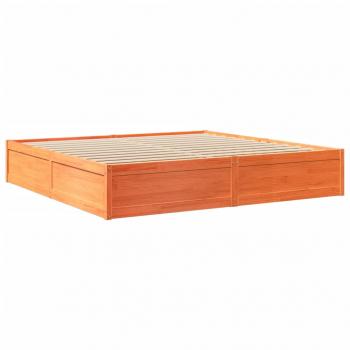 Bett mit Matratze Wachsbraun 200x200 Massivholz Kiefer