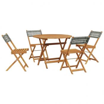 5-tlg. Garten-Essgruppe Grau Poly Rattan und Massivholz