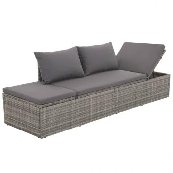 ARDEBO.de - Outdoor-Lounge-Bett mit Polster & Kissen Poly Rattan Grau