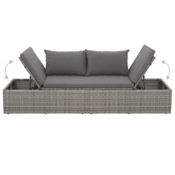 Outdoor-Lounge-Bett mit Polster & Kissen Poly Rattan Grau