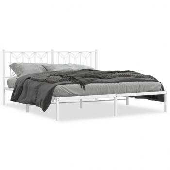 ARDEBO.de - Bettgestell mit Kopfteil Metall Weiß 183x213 cm