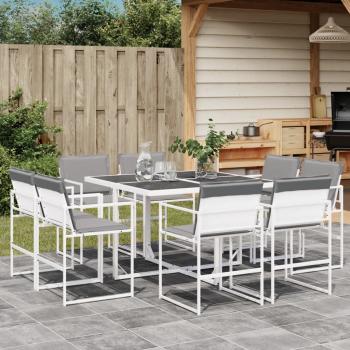ARDEBO.de - 9-tlg. Garten-Essgruppe mit Kissen Weiß Textilene