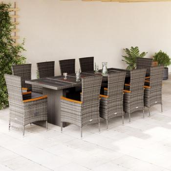ARDEBO.de - 11-tlg. Garten-Essgruppe mit Kissen Grau Poly Rattan