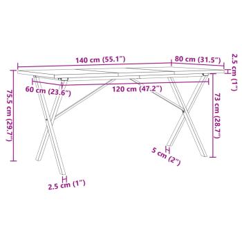 Esstisch X-Gestell 140x80x75,5 cm Massivholz Kiefer & Gusseisen