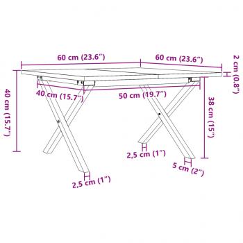 Couchtisch X-Gestell 60x60x40cm Massivholz Kiefer und Gusseisen