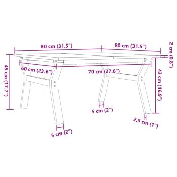 Couchtisch Y-Gestell 80x80x45cm Massivholz Kiefer und Gusseisen
