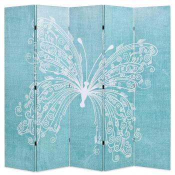 ARDEBO.de - Raumteiler klappbar 200 x 170 cm Schmetterling Blau