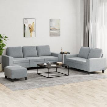 ARDEBO.de - 3-tlg. Sofagarnitur Hellgrau Stoff