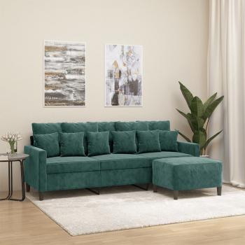 ARDEBO.de - 3-Sitzer-Sofa mit Hocker Dunkelgrün 180 cm Samt