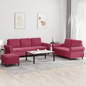 ARDEBO.de - 3-tlg. Sofagarnitur mit Kissen Weinrot Samt