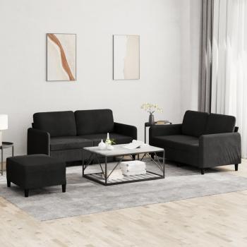 ARDEBO.de - 3-tlg. Sofagarnitur Schwarz Samt