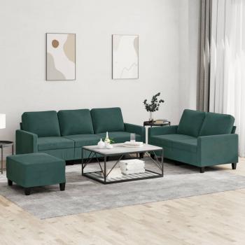 ARDEBO.de - 3-tlg. Sofagarnitur mit Kissen Dunkelgrün Samt
