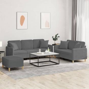 ARDEBO.de - 3-tlg. Sofagarnitur mit Kissen Dunkelgrau Stoff