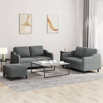 ARDEBO.de - 3-tlg. Sofagarnitur mit Kissen Dunkelgrau Stoff