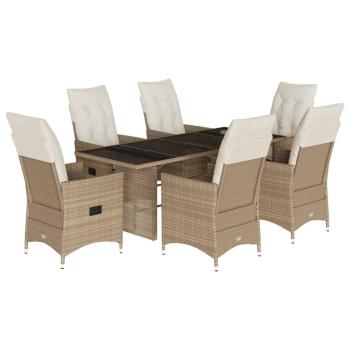 7-tlg. Garten-Essgruppe mit Kissen Beige Poly Rattan