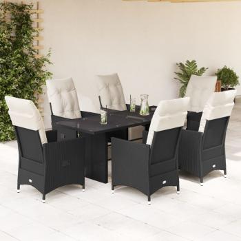 ARDEBO.de - 7-tlg. Garten-Essgruppe mit Kissen Schwarz Poly Rattan