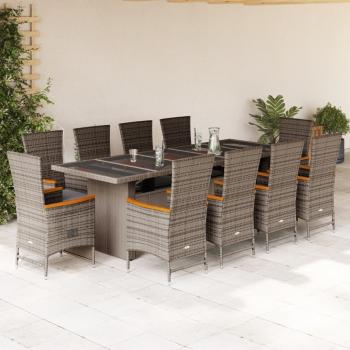 ARDEBO.de - 11-tlg. Garten-Essgruppe mit Kissen Grau Poly Rattan