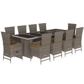 11-tlg. Garten-Essgruppe mit Kissen Grau Poly Rattan