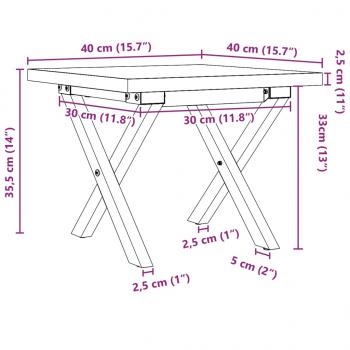 Couchtisch X-Gestell 40x40x35,5 Massivholz Kiefer und Gusseisen