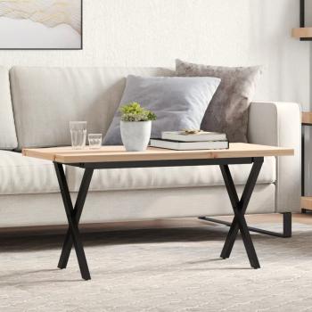 ARDEBO.de - Couchtisch X-Gestell 90x40x45,5cm Massivholz Kiefer & Gusseisen