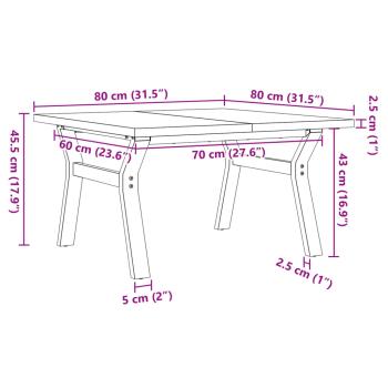 Couchtisch Y-Gestell 80x80x45,5cm Massivholz Kiefer & Gusseisen