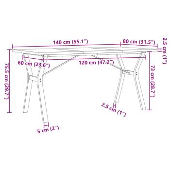 Esstisch Y-Gestell 140x80x75,5 cm Massivholz Kiefer & Gusseisen