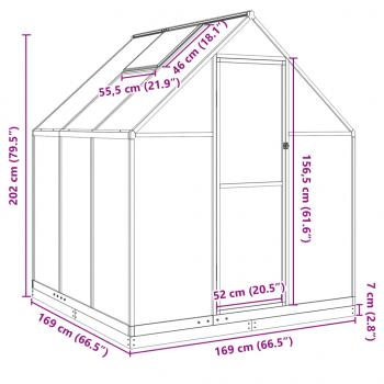 Gewächshaus mit Fundamentrahmen Silbern 169x169x202 Aluminimum
