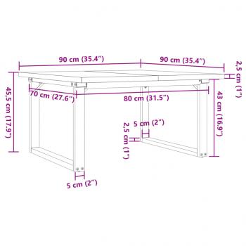 Couchtisch O-Gestell 90x90x45,5cm Massivholz Kiefer & Gusseisen