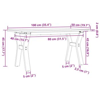 Couchtisch Y-Gestell 100x50x45 cm Massivholz Kiefer & Gusseisen