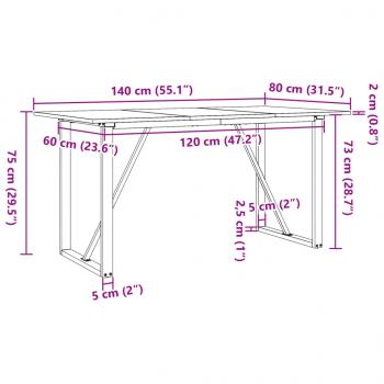 Esstisch O-Gestell 140x80x75 cm Massivholz Kiefer und Gusseisen