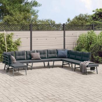 ARDEBO.de - 7-tlg. Garten-Sitzgruppe mit Kissen Schwarz Stahl