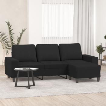 ARDEBO.de - 3-Sitzer-Sofa mit Hocker Schwarz 180 cm Stoff