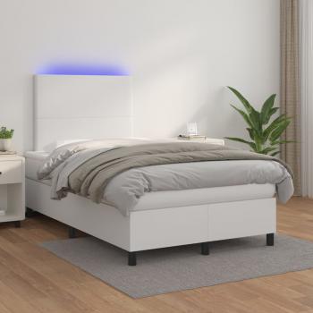 ARDEBO.de - Boxspringbett mit Matratze & LED Weiß 120x200 cm Kunstleder